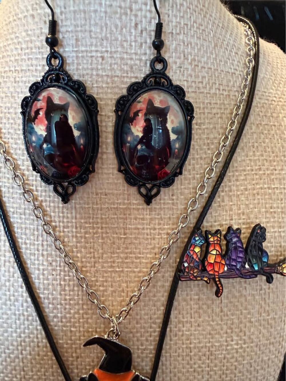 Halloween Black Cat Jewelry Set 6 piece lot